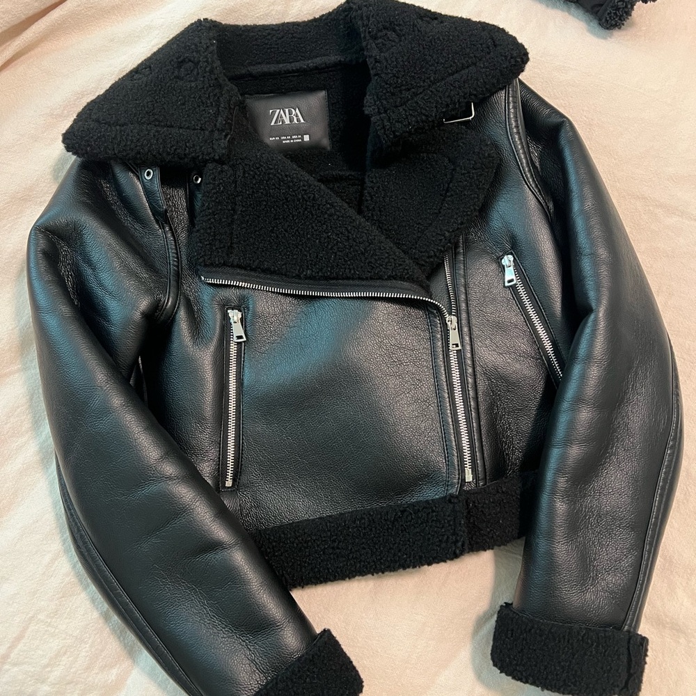 Zara Faux shearling moto jacket